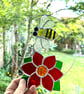 Stained Glass Bee and Flower Suncatcher - Handmade Window Decoration 