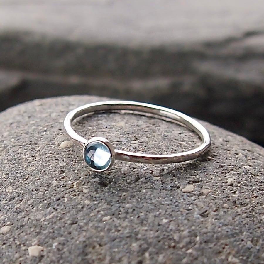 Sterling Silver and Blue Topaz Skinny Ring