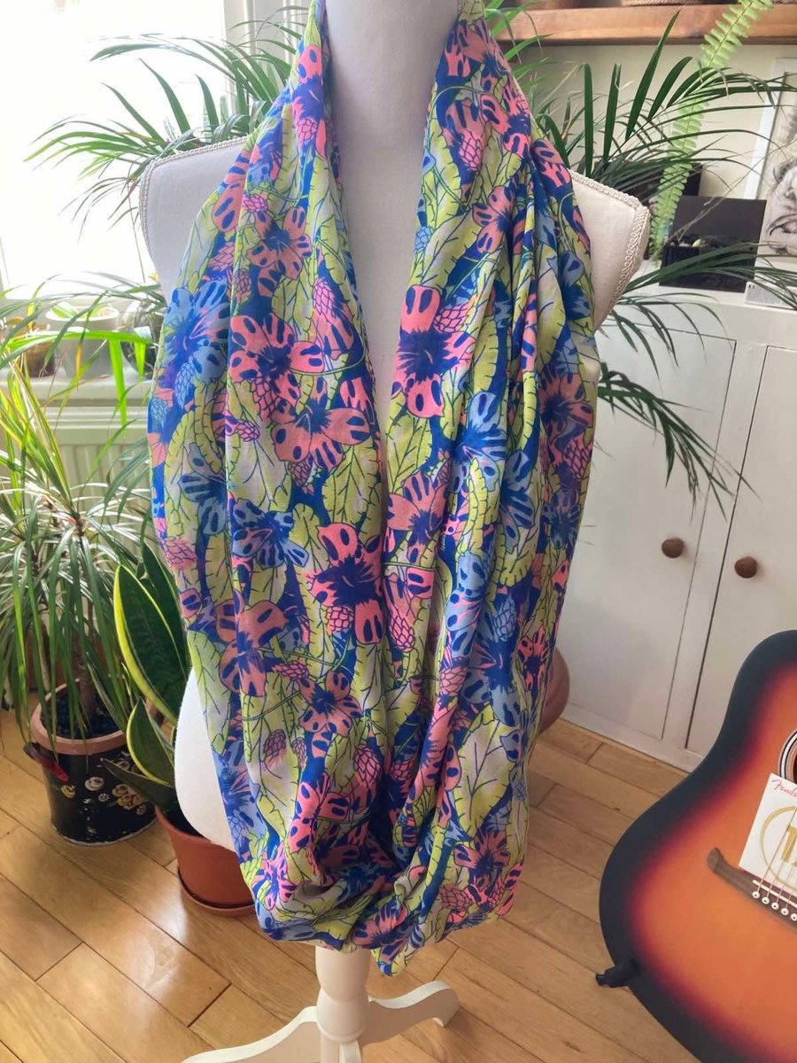 Cotton Floral Soft Modern Infinity Scarf Floral Patterned ShawlLoop Scarf