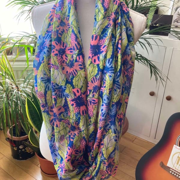 Cotton Floral Soft Modern Infinity Scarf Floral Patterned ShawlLoop Scarf