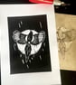 Magpie Linocut Print (A5 paper, black and white)