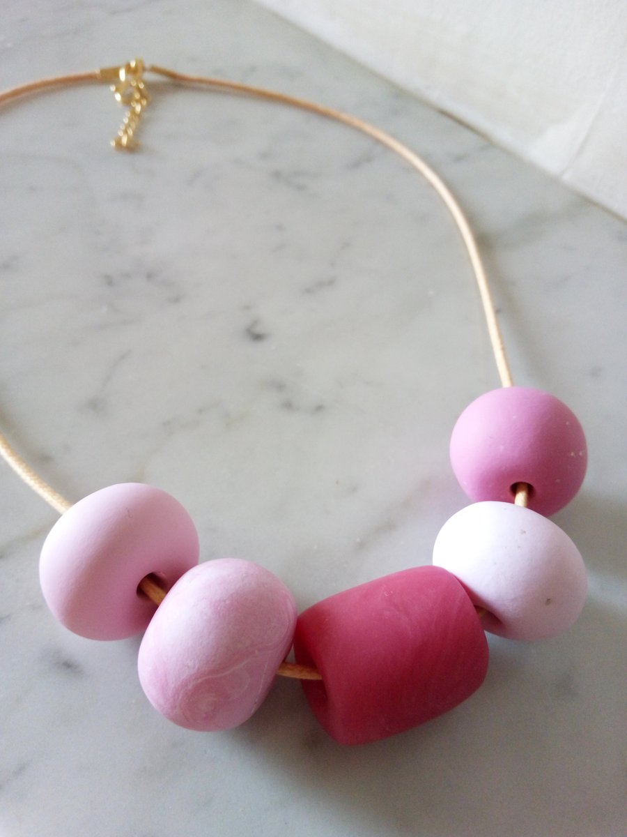 PINK CHUNKY POLYMER CLAY NECKLACE - HOLIDAY JEWELLERY -  FREE SHIPPING 