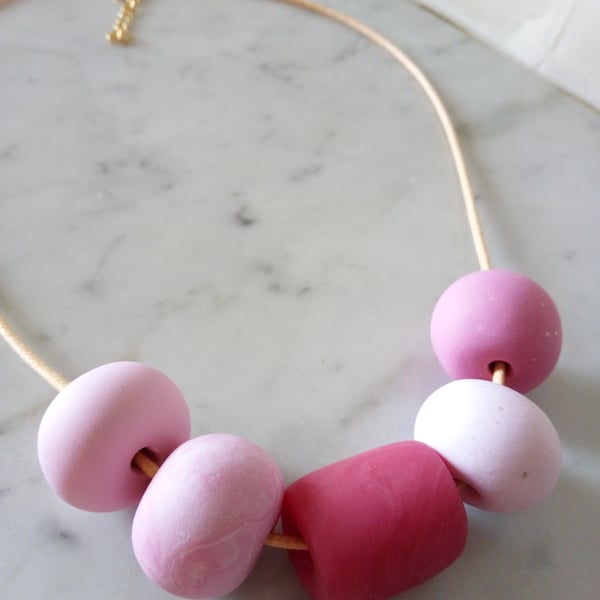 PINK CHUNKY POLYMER CLAY NECKLACE - HOLIDAY JEWELLERY -  FREE SHIPPING 