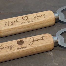 Valentines Day Personalised Engraved Wood Bottle Opener