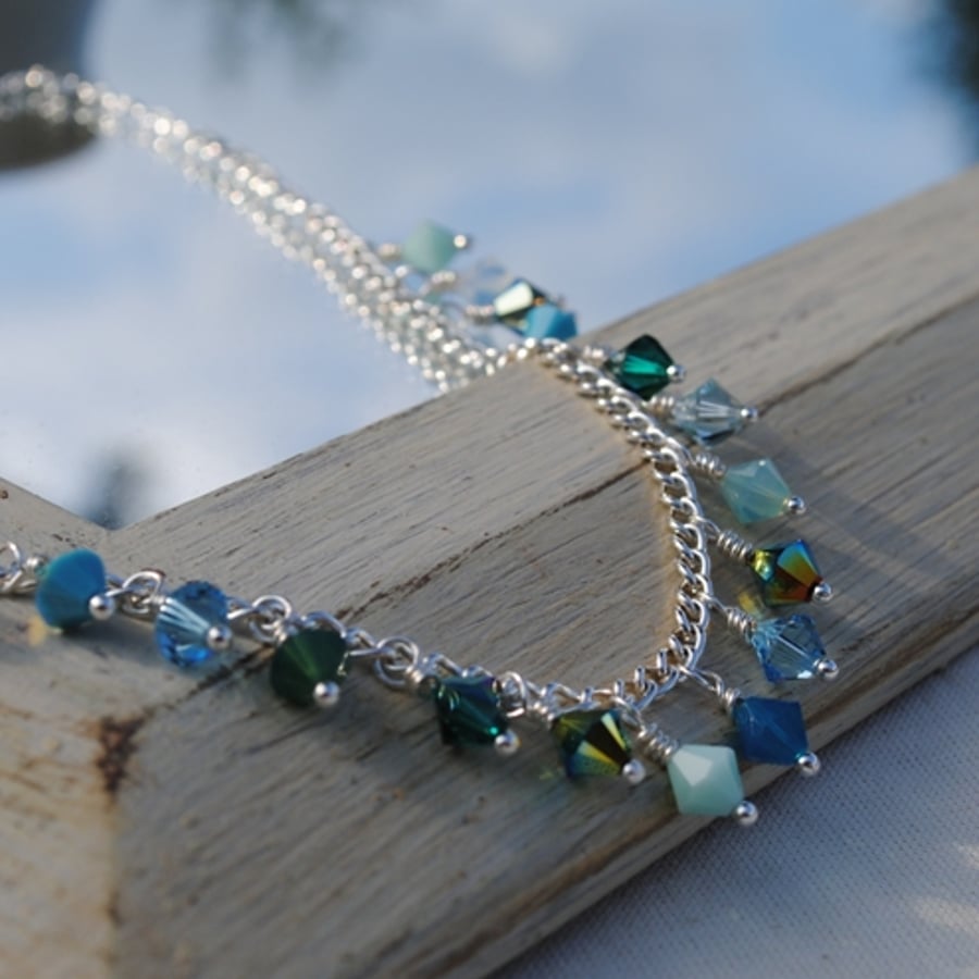 Sale-Turquoise swarovski crystal sparkle charm necklace