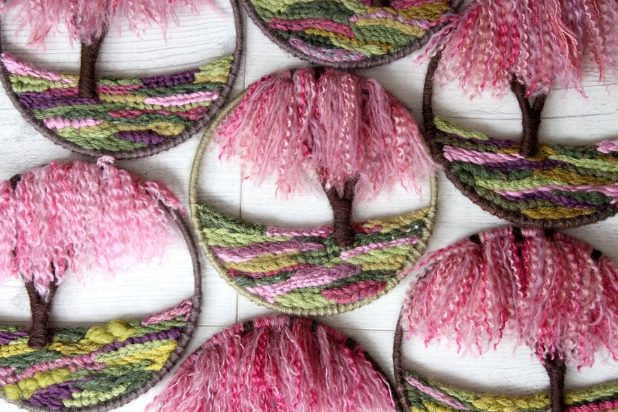 Mini Weeping Cherry Blossom Woven Tree Wall Hanging, Tree Art