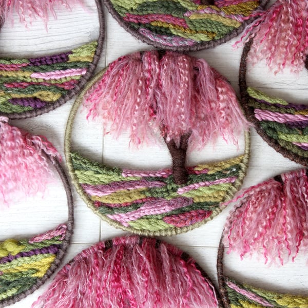 Mini Weeping Cherry Blossom Woven Tree Wall Hanging, Tree Art