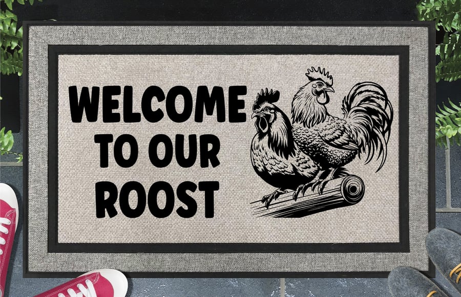 Welcome To Our Roost Door Mat No.2 - Rooster All Weather Doormat - 45x70cm 