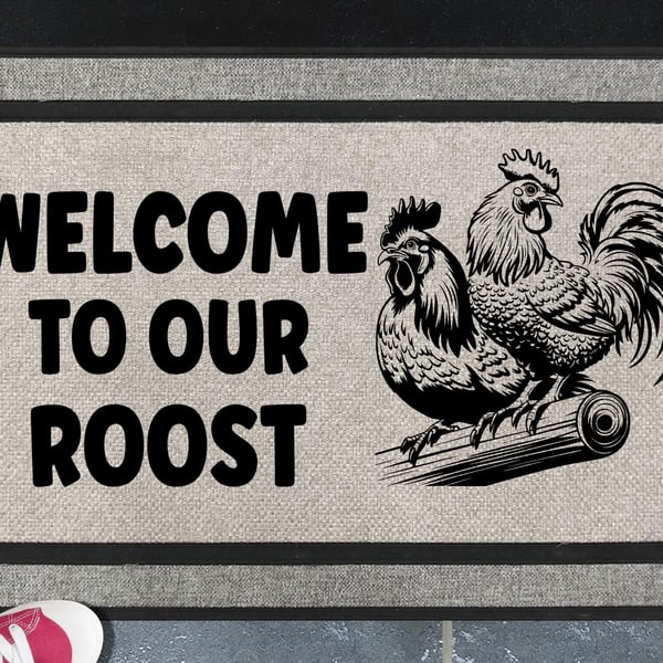 Welcome To Our Roost Door Mat No.2 - Rooster All Weather Doormat - 45x70cm 