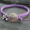 Purple metallic leather and glass bead bracelet