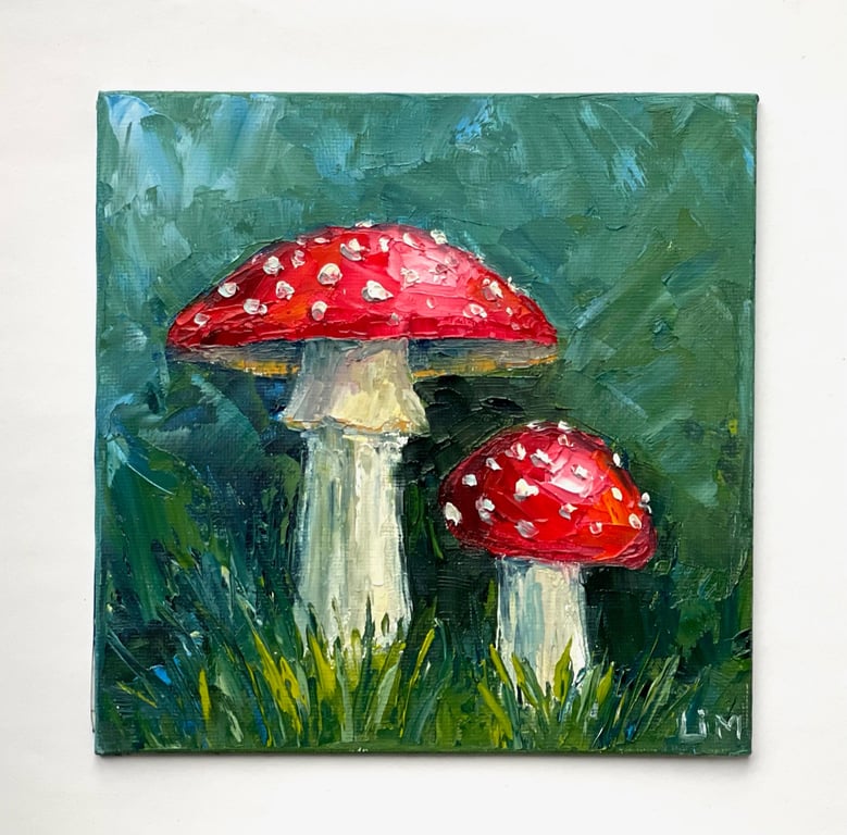 Mushroom Painting on Canvas Fly Agaric Mushroom Original Artwork Cottagecore Nat
