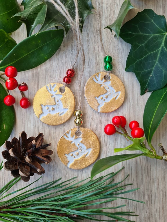 3 reindeer Christmas decorations choice of bead colour