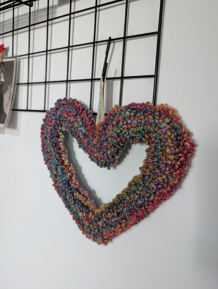 Multicoloured needle punch heart wreath, wall art