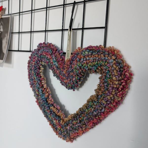 Multicoloured needle punch heart wreath, wall art