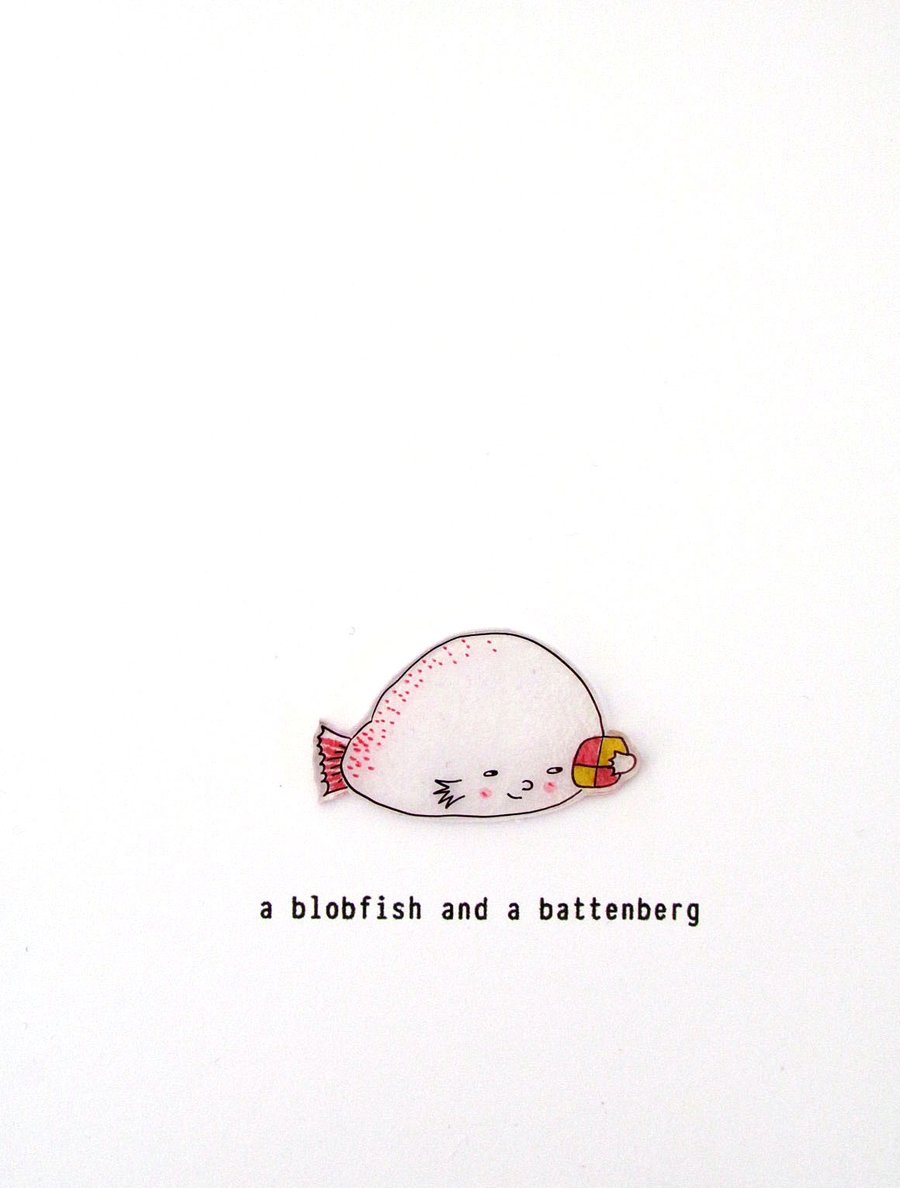 a blobfish and a battenberg - handmade card