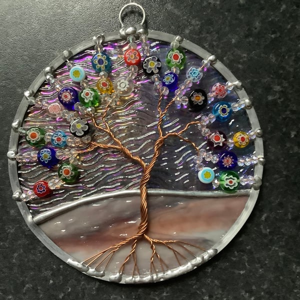 Small millefiori flower tree of life suncatcher