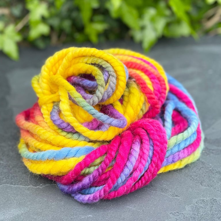 Rainbow Handspun Yarn Hand Dyed Corriedale Super Bulky Knitting Weaving Crochet 
