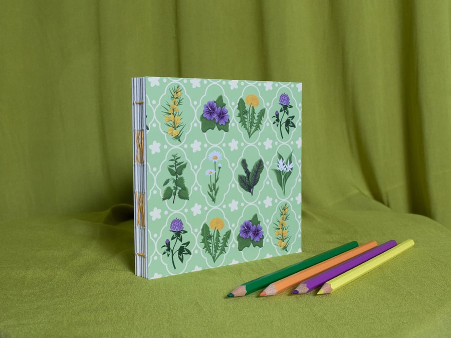 Square Hardcover Sketchbook with Spring Foraging Design