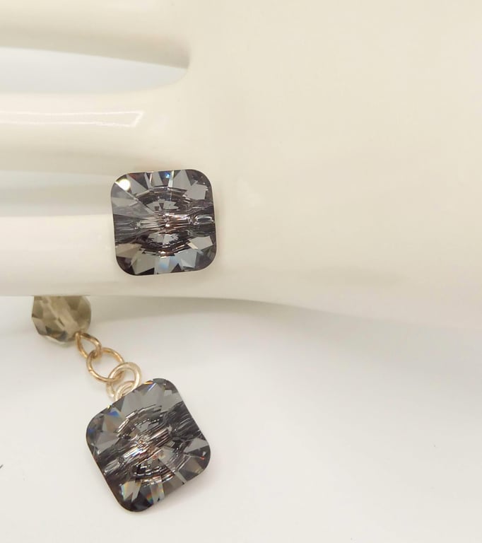 Silver Night Square Crystal Button Cuff Links, Gift for Him, Crystal Cuff Links 