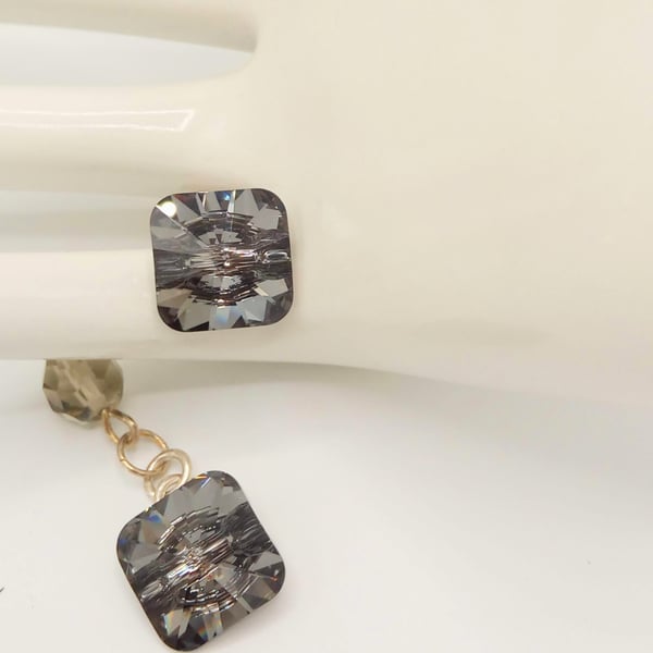 Silver Night Square Crystal Button Cuff Links, Gift for Him, Crystal Cuff Links 