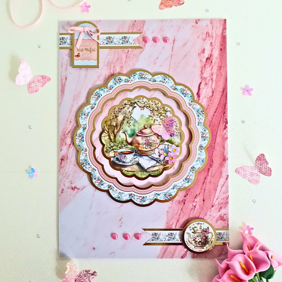 Have a Tea-rrific Time handmade card for tea lovers, to wish them a good time! 