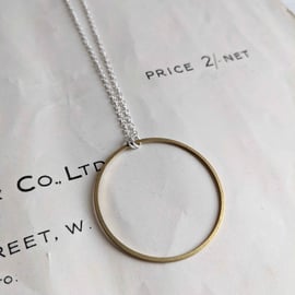 Large Gold Circle necklace - silver and golden brass - mixed metals - 1" 12 