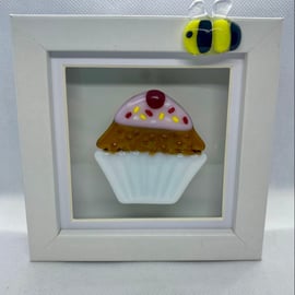 Handmade fused glass cupcake in a box frame 