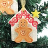 Ceramic gingerbread house decoration with Red roof