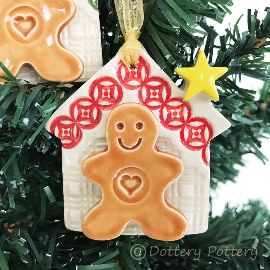 Ceramic gingerbread house decoration with Red roof
