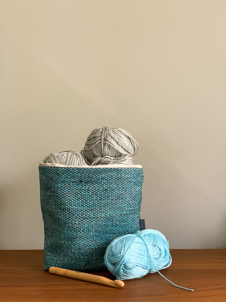 fabric Storage Bag - Teal & Grey