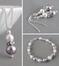 Lilac and White 2 Pearl Drop Earrings - Mauve Swarovski Dangle Earrings - Gifts - Image 4