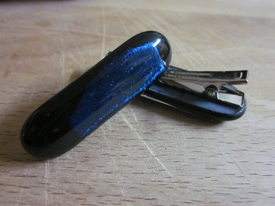 One handmade glass crocodile hair clip - mediterranean depths