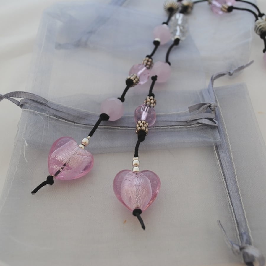 Pink & Silver Lariat Necklace