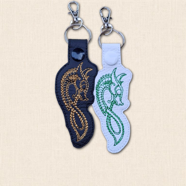 Celtic Dragon Keyring - Embroidered Faux Leather Fantasy Bag Charm
