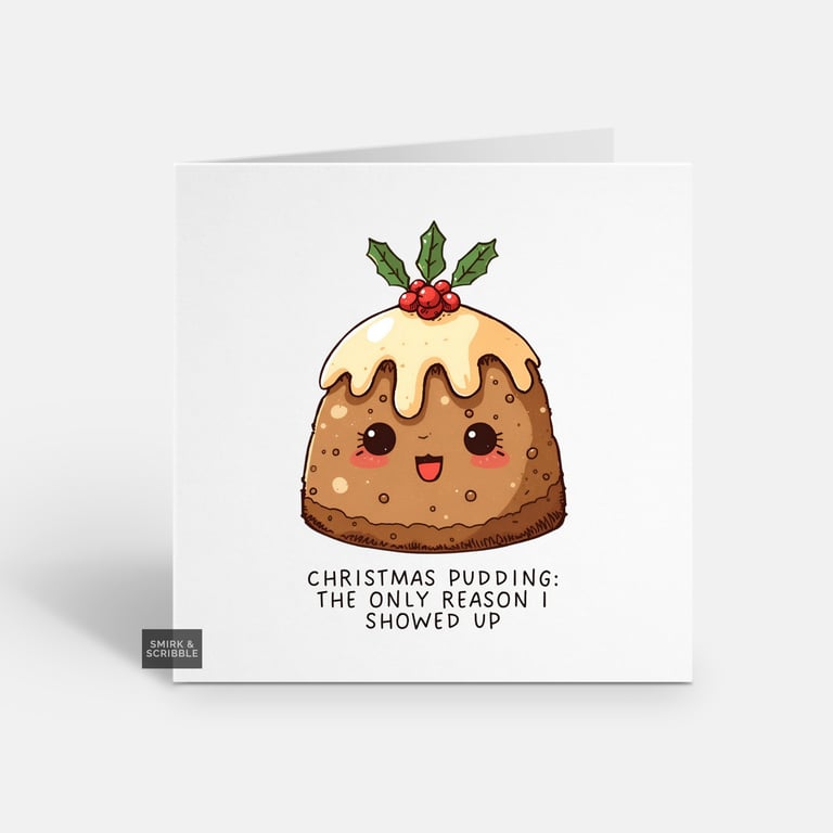 Unique Funny Christmas Card For Him Or Her - Cute Xmas Greeting - Pudding