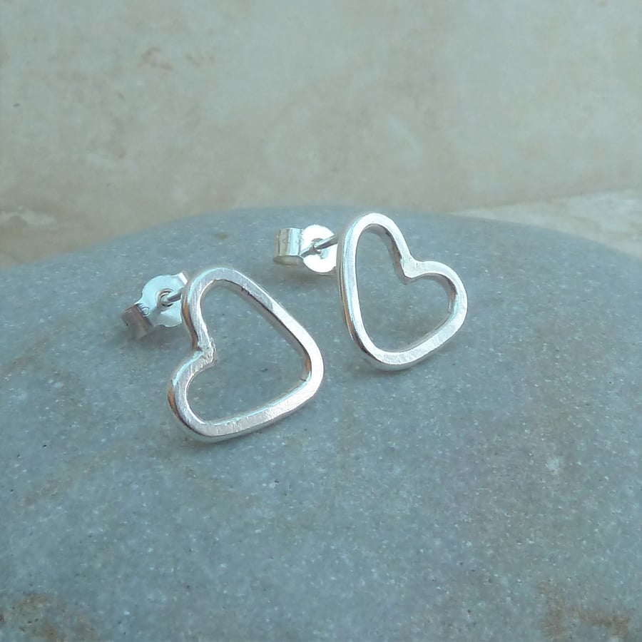 Sterling Silver Heart Stud Earrings - STUD095