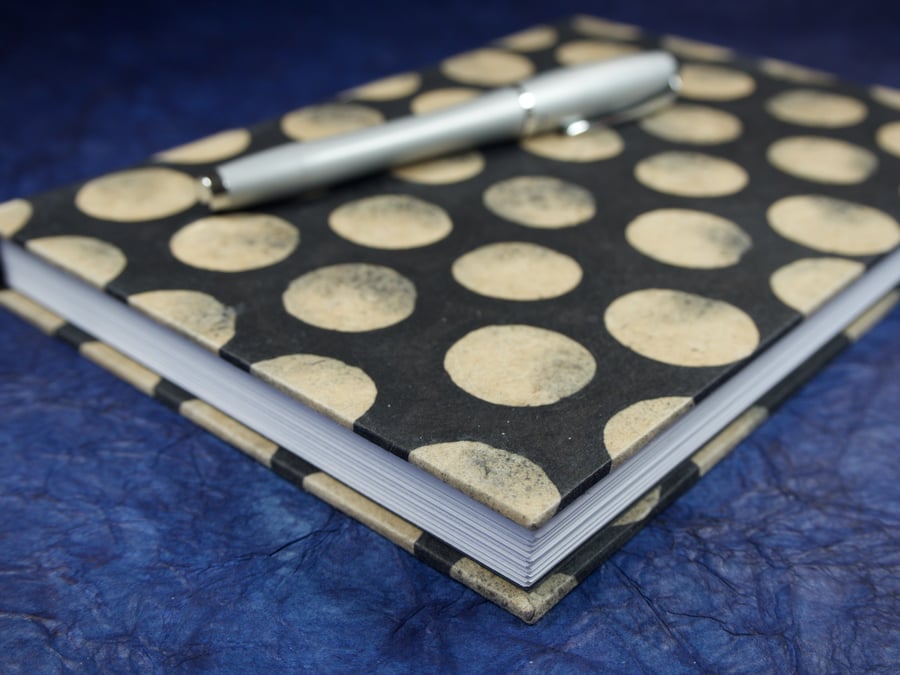 A5 Hardback Notebook with black circle handmade paper cover