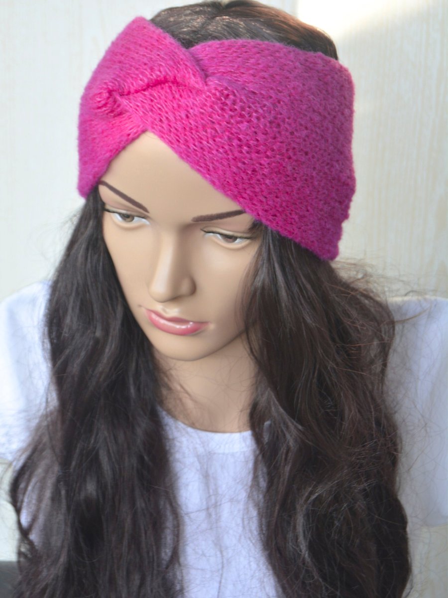 Knitted Headband Earwarmer Soft Alpaca Silk Hot Fuchsia Letterbox Gift