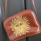 Hand-Painted Gold Sun Faux Leather Bag