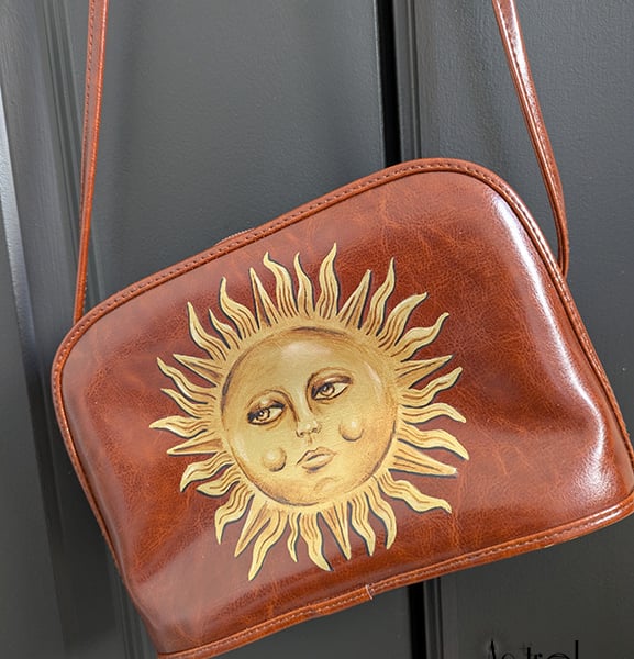 Hand-Painted Gold Sun Faux Leather Bag