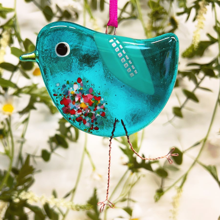 Fused Glass Emerald Green Bird