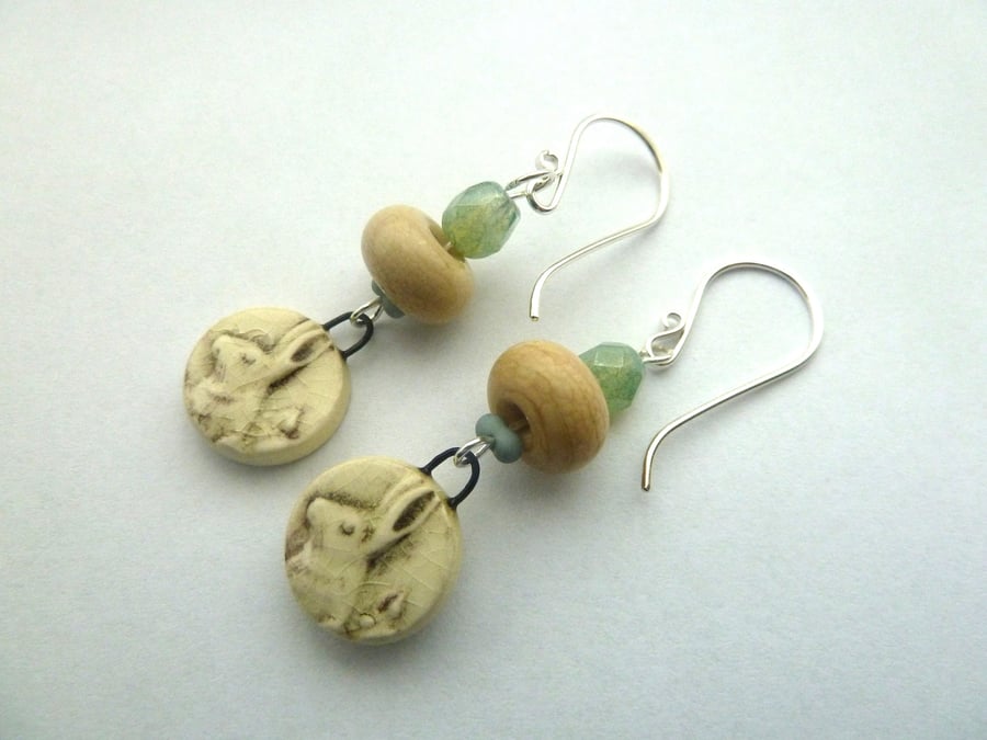 ceramic and lampwork hare earrings