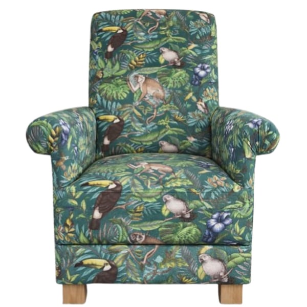 Green Rainforest Fabric Adult Chair Armchair Nursery Animals Monkeys Small 