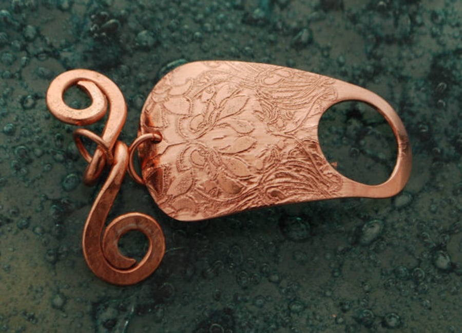 Art Nouveau copper toggle clasp - Willam Morris Flowers- handmade