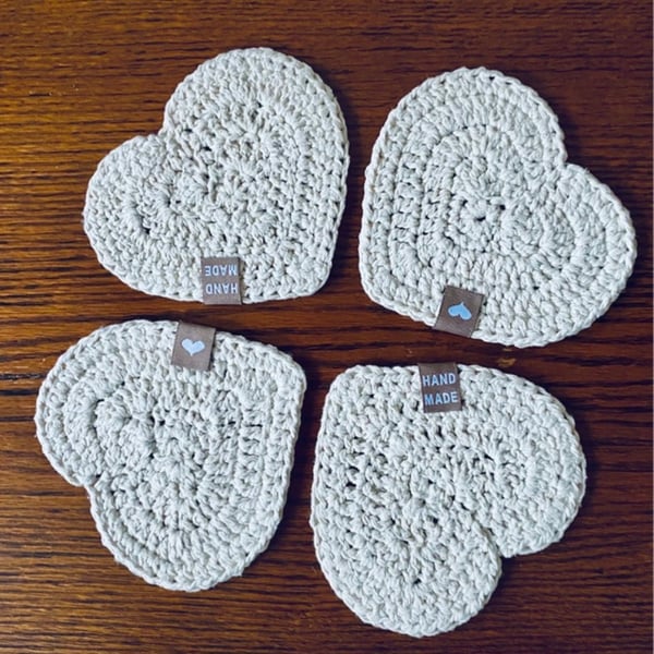 Crocheted heart coasters beige