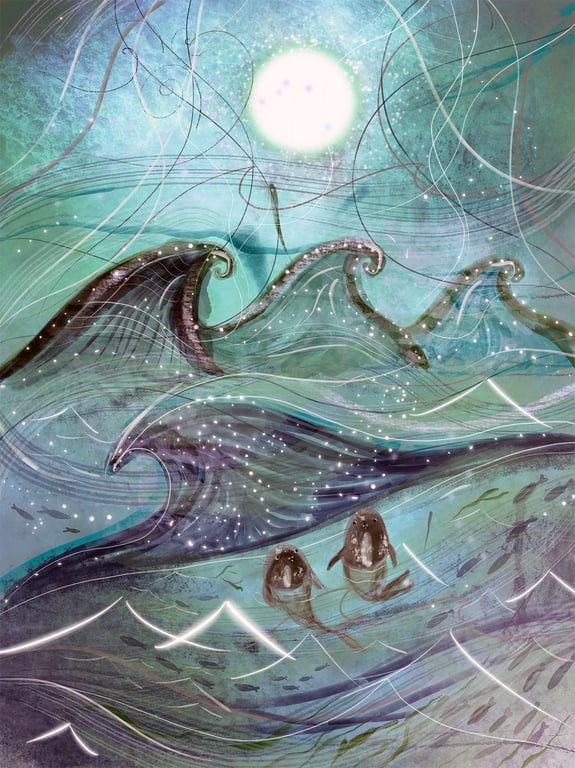 Selkie Art Print, Selkie Seal Moon Magic, Celtic Sea, Seal Wall Decor