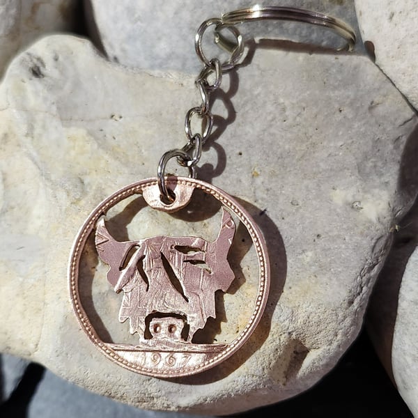 Highland Cow penny coin keyring or bag charm