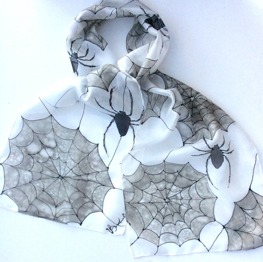 Spider hand painted silk scarf size 25 x 150cm - Folksy