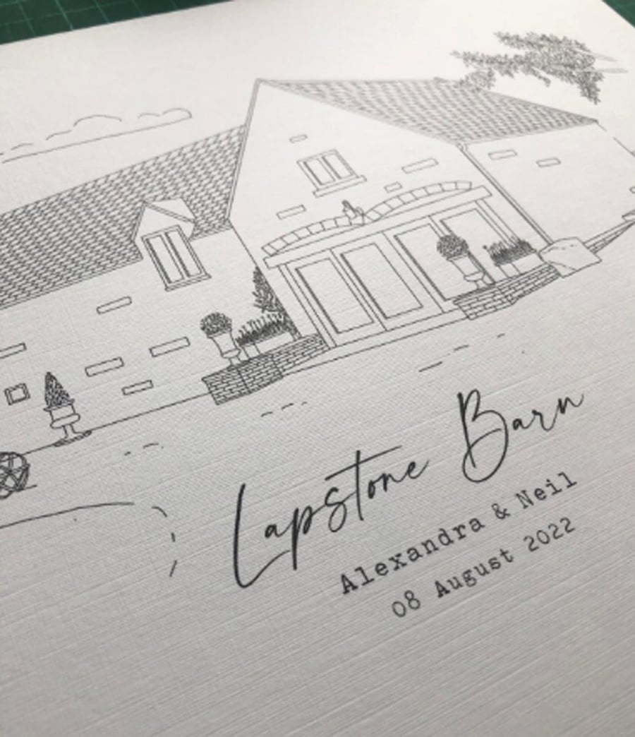 Lapstone Barn - Hand Drawn Wedding Venue Print, Wedding Gift (DIGITAL)