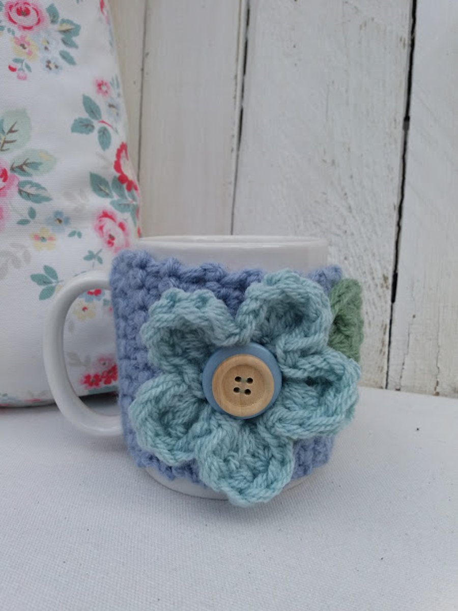 Mug with Chunky Hug Cosy with Large Crochet Flower Detail